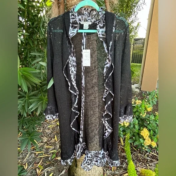 NWT ALBERTO MAKALI Open Sweater Cardigan Designer Artistic. Black/White. Size L - Picture 7 of 7